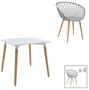 Intrahome Τραπεζαρία Ezra-Natali Intrahome σετ 5τεμ pp-mdf σε γκρι-λευκή απόχρωση με φυσικό πόδι 80x80x76εκ | SKU: INTRAPA-311111000