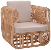 Πολυθρόνα Fajole  rattan σε φυσική απόχρωση με μπεζ μαξιλάρι 86x86x66εκ