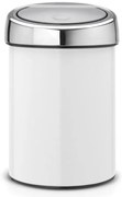 Brabantia Touch Bin 647216, 3 L, Ομαλό και αθόρυβο άνοιγμα, Επίτοιχη τοποθέτηση, Λευκό