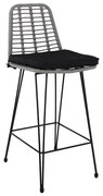 SALSA Σκαμπό BAR-Pro με Πλάτη, Μέταλλο Βαφή Μαύρο - Wicker Γκρι, με Μαξιλάρι Μαύρο 45x55x75/113cm