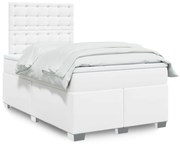 vidaXL Κρεβάτι Boxspring με Στρώμα Λευκό 120x190εκ.από Συνθετικό Δέρμα