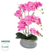 GloboStar® Artificial Garden PINK ORCHID 21121 Διακοσμητικό Φυτό Έντονο Ροζ Ορχιδέα Υ43cm