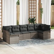 vidaXL Σετ Καναπέ Κήπου 7 Κομματιών με Μαξιλάρια Γκρι Πολυ Ρατάν