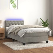 Κρεβάτι Boxspring με Στρώμα &amp; LED Αν.Γκρι 80x200 εκ. Βελούδινο