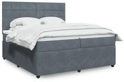 Κρεβάτι Boxspring με Στρώμα Σκούρο Γκρι 200x200 εκ. Βελούδινο - Γκρι