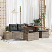 vidaXL Σετ Γευμάτων Κήπου 6 Τεμαχίων με Μαξιλάρια Γκρι Συνθετικό Ρατάν Ακακία