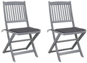 vidaXL Καρέκλες Εξωτ. Χώρου Πτυσσόμενες 2 τεμ Ξύλο Ακακίας &amp; Μαξιλάρια