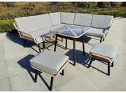 WOODWELL SALSA CORNER Σαλόνι-Καθιστικό: Τραπέζι + Καναπές Γωνία + 2 Σκαμπό, Μέταλλο-Wicker Φυσικό Table:70x70x65 Set 7 Seats Ε2801