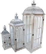 Φανάρι Penny Inart σετ 3τεμ αλουμίνιο σε antic λευκή απόχρωση 33x33x99 εκ.