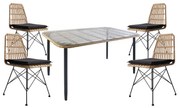 Σετ Τραπεζαρία Κήπου ArteLibre ANNIUS Φυσικό/Μαύρο Μέταλλο/Rattan/Γυαλί Με 4 Καρέκλες 14990289