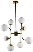01649 GloboStar®  STARDUST 01649 Vintage Φωτιστικό Οροφής Πλέγμα Πολύφωτο 8 x E27 IP20 Μαύρο &amp; Χρυσό Μέταλλο με Λευκό Γυαλί - Μ75 x Π75 x Υ100cm