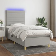vidaXL Κρεβάτι Boxspring με Στρώμα & LED Αν.Γκρι 90x190 εκ. Υφασμάτινο