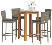 vidaXL Σετ Μπαρ Κήπου 5 Τεμ. Γκρι Μασίφ Ξύλο Ακακίας και Συνθ. Ρατάν