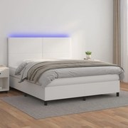 Κρεβάτι Boxspring με Στρώμα &amp; LED Λευκό 160x200 εκ. Συνθ. Δέρμα - Λευκό