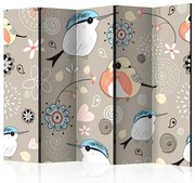 Διαχωριστικό με 5 τμήματα - Natural pattern with birds II [Room Dividers]