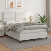 vidaXL Κρεβάτι Boxspring με Στρώμα Λευκό 140x190εκ.από Συνθετικό Δέρμα