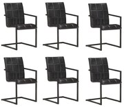 vidaXL Καρέκλες Τραπεζαρίας «Πρόβολος» 6 τεμ. Μαύρες από Γνήσιο Δέρμα