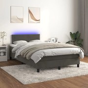 vidaXL Κρεβάτι Boxspring με Στρώμα &amp; LED Σκ. Γκρι 120x200εκ. Βελούδινο