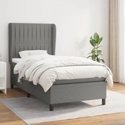 Κρεβάτι Boxspring με Στρώμα Σκούρο Γκρι 90x200 εκ. Υφασμάτινο