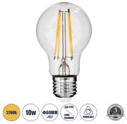 GloboStar 99008 Λάμπα LED Long Filament E27 A60 Γλόμπος 10W 1000lm 360° AC 220-240V IP20 Φ6 x Υ10.5cm Θερμό Λευκό 2700K με Διάφανο Γυαλί - Dimmable - 3 Years Warranty