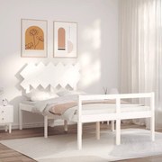 vidaXL Πλαίσιο Κρεβατιού με Κεφαλάρι Λευκό από Μασίφ Ξύλο Double