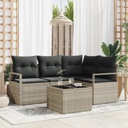 vidaXL Σετ 5 Τεμαχίων Καναπέ Κήπου με Μαξιλάρια Γκρι Πολυ Ρατάν