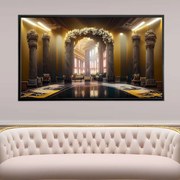 Πίνακας σε Plexiglass με Θέμα “Καμάρες σε μαύρο μαρμάρινο τοίχο & στήλες με χρυσή διακόσμηση” σε μαύρη ξύλινη Κορνίζα - 120cmx80cm