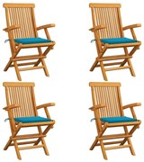vidaXL Καρέκλες Κήπου 4 τεμ. από Μασίφ Ξύλο Teak με Μπλε Μαξιλάρια
