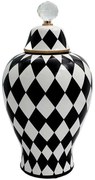 Βάζο Με Καπάκι Ρόμβοι 374-224-266 20x37cm Black-White Κεραμικό