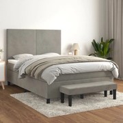 Κρεβάτι Boxspring με Στρώμα Ανοιχτό Γκρι 140x200 εκ. Βελούδινο - Γκρι