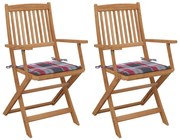 vidaXL Καρέκλες Κήπου Πτυσσόμενες 2 τεμ Μασίφ Ξύλο Ακακίας & Μαξιλάρια