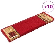 vidaXL Πατάκια Σκάλας Αυτοκόλλητα 10 τεμ. Κόκκινα 65x21x4 εκ.