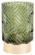 Κηροπήγιο Με Φωτισμό Led Zig Zag PT3689GR 8,5x13cm Dark Green Present Time Γυαλί