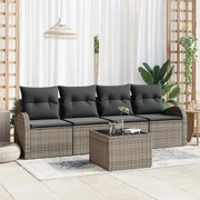 vidaXL Σετ 5 Τεμαχίων Καναπέ Κήπου με Μαξιλάρια Γκρι Πολυ Ρατάν