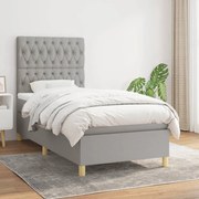 Κρεβάτι Boxspring με Στρώμα Ανοιχτό Γκρι 90x200 εκ. Υφασμάτινο - Γκρι