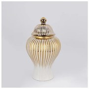 Βάζο Με Καπάκι Κεραμικό Λευκό-Χρυσό 15.5x29.5cm 752-20082 Estheti-752-20082-Λευκό-Χρυσό 752-20082