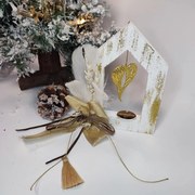 Χριστουγεννιάτικο ξύλινο διακοσμητικό σπιτάκι λευκό χρυσό