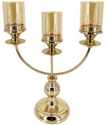 Κηροπήγιο Classic 3 Θέσεων 24-15-40051 37x15x46cm Gold Marhome Μέταλλο,Γυαλί