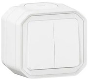 Διακόπτης Αλέ Ρετούρ/Μπουτόν 10ΑΧ 250V Διπλός Επίτοιχος ΙΡ55 Πλήρης Plexo Legrand -069755L-Λευκό 069755L