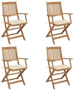 vidaXL Καρέκλες Κήπου Πτυσσόμενες 4 τεμ Μασίφ Ξύλο Ακακίας &amp; Μαξιλάρια