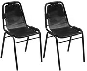 vidaXL Καρέκλες Τραπεζαρίας 2 τεμ. Μαύρες από Γνήσιο Δέρμα