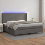 Κρεβάτι Boxspring με Στρώμα &amp; LED Γκρι 200x200 εκ. Συνθ. Δέρμα - Γκρι