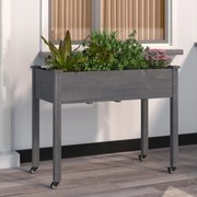 vidaXL Γλάστρα με Ρόδες &amp; Επένδυση Γκρι 118x59x80 εκ Μασίφ Ξύλο Ελάτης