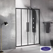 DEVON Flow Slider 2+2 Πόρτα ντουζιέρας με 2 σταθερά &amp; 2 συρόμενα φύλλα BLACK MATT 177-181 Υ195εκ &amp; 1Προφίλ Επέκτασης x3εκ