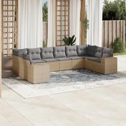 Σετ Καναπέ Κήπου 10 τεμ. Μπεζ Συνθετικό Ρατάν με Μαξιλάρια