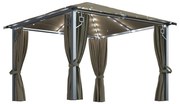 Κιόσκι με Κουρτίνα και Φωτάκια LED Taupe 3 x 3 μ. Αλουμινίου 3070334