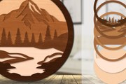 Σετ των 2 Intra απο ξύλο plywood 3mm-4mm πάχος – Sunset Mountain 3D Lasercut Lasercut Δίασταση 20x20 cm INTRAFABR-113242905
