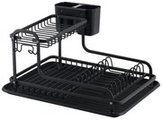 Στεγνωτήριο πιάτων Luigi Ferrero FR-4028AD, 43x38.5x22 cm, 2 επίπεδα, Δίσκος αποστράγγισης, Αντιολισθητικό, Βάσεις, Μαύρο