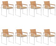 vidaXL Καρέκλες Κήπου 8 τεμάχια από Μασίφ Ξύλο Teak με Μαξιλάρια