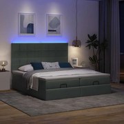 vidaXL Οθωμανικό κρεβάτι με στρώματα&amp;LEDs Σκούρο γκρι 200x200cm ύφασμα